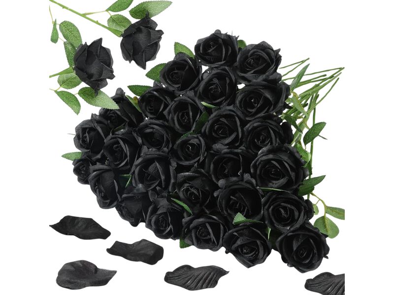 27 Piece Black Artificial Rose Flower Stems Wedding Centerpiece Decor image number 0
