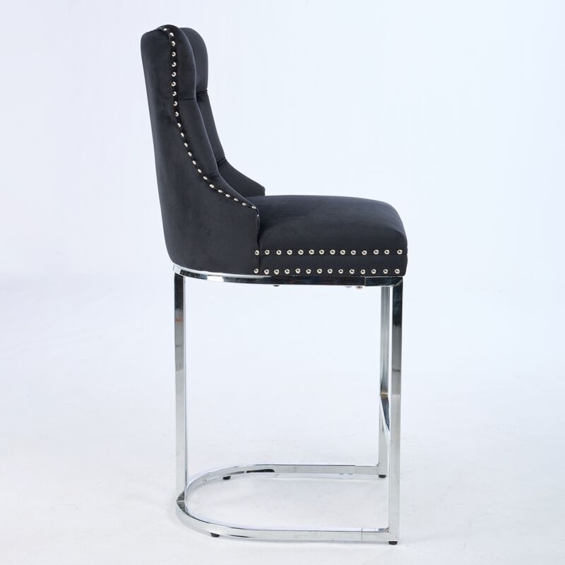 Streamdale Modern Velvet Counter Height Barstools (Black, Set of 2) image number 4