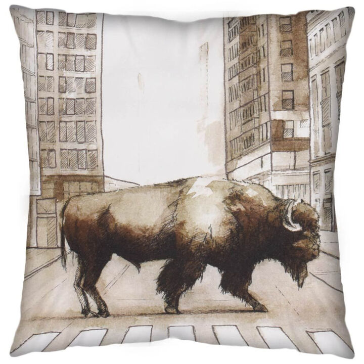 HomeRoots 18" Brown And Cream Bison Linen Throw Pillow Cover