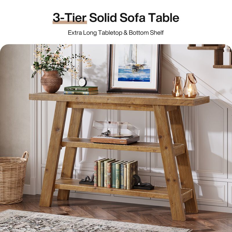 Farmhouse Solid Wood Console Table with 3-Tier Storage Shelves image number 4