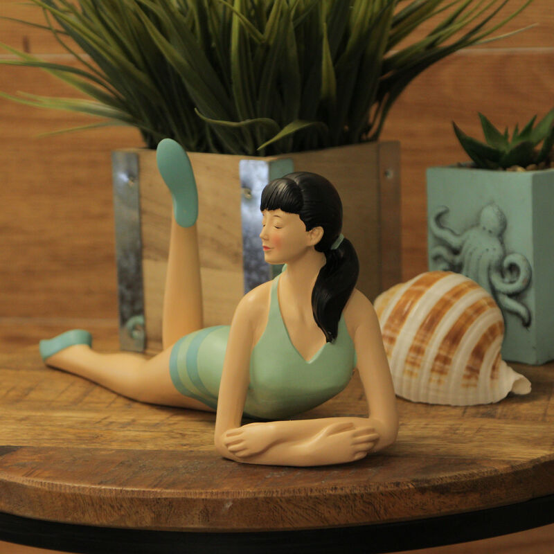Brunette Bathing Beauty Figurine &ndash; Vintage Charm in Striped Swimsuit image number 6