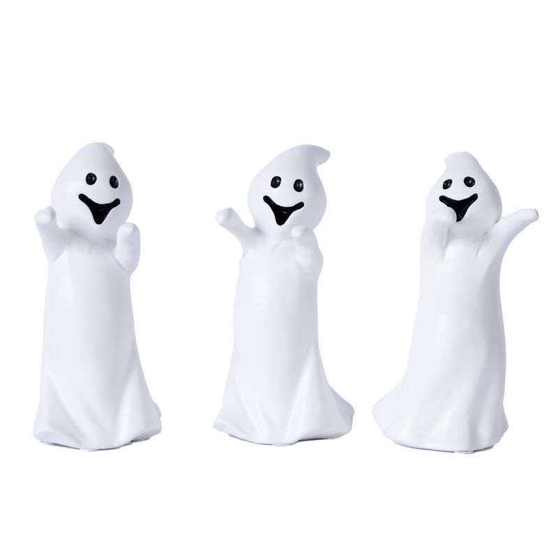 Spooky Ghost Figurines (Set of 3) – Halloween Shelf Sitters for Mantel, Tiered Tray, or Tabletop Decor