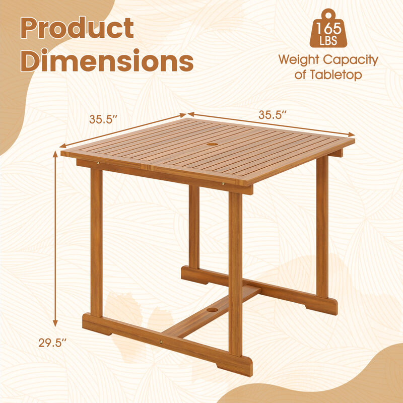 Outdoor Dining Table for 4 Acacia Wood with Umbrella Hole and Crossbar image number 2