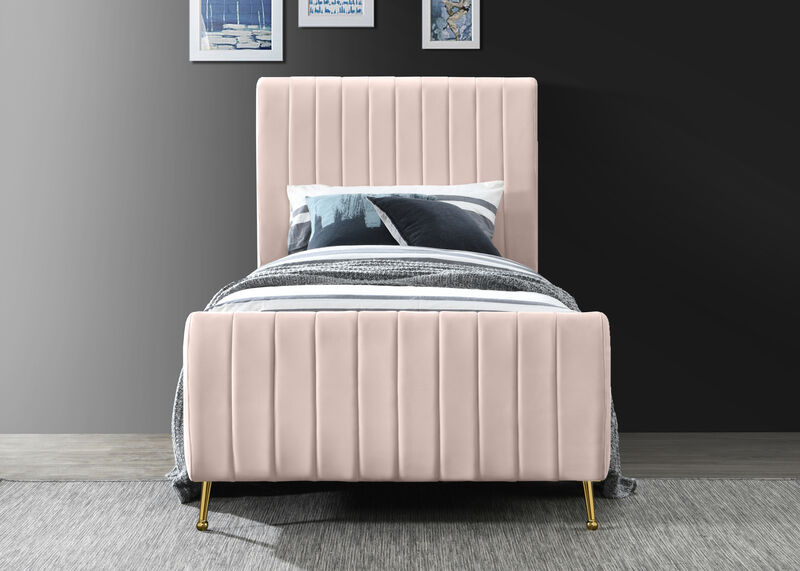 Meridian Furniture Zara Pink Velvet Twin Bed