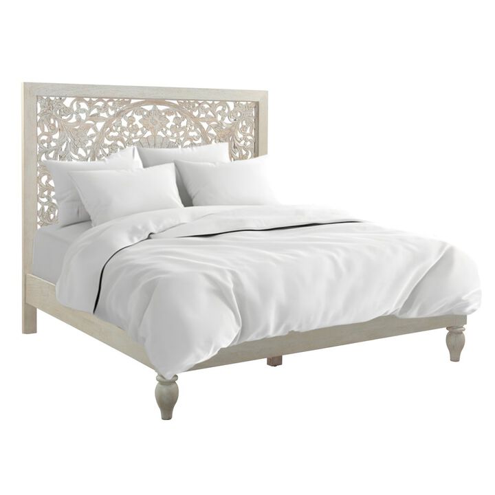 World Interiors Haveli King Bed in Carved Heirloom White