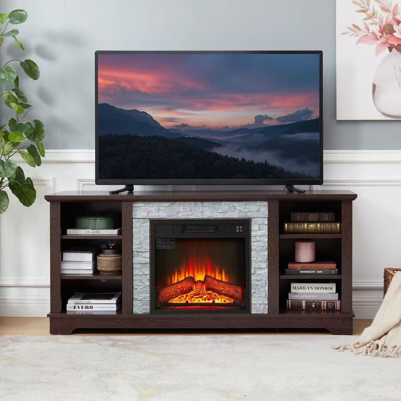 Mondawe Mantel 18 Inch Electric Fireplace TV Media Rack, Open Storage Modern Entertainment Console