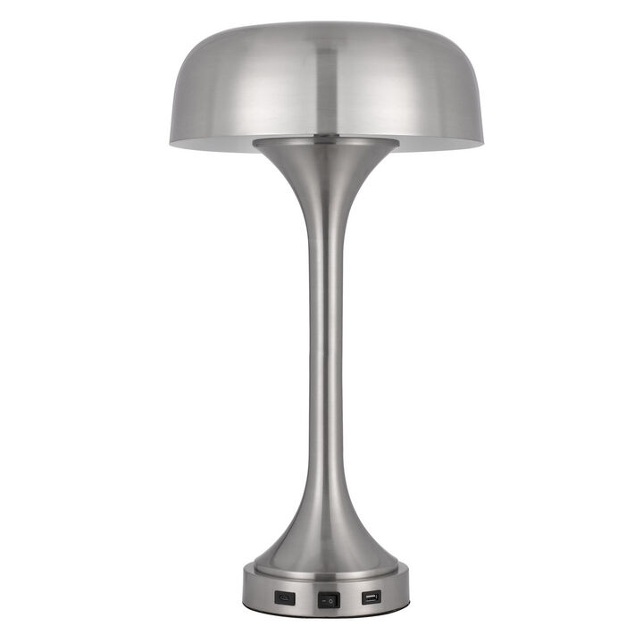 Hivvago 22" Nickel Metal Two Light Usb Table Lamp With Nickel Dome Shade