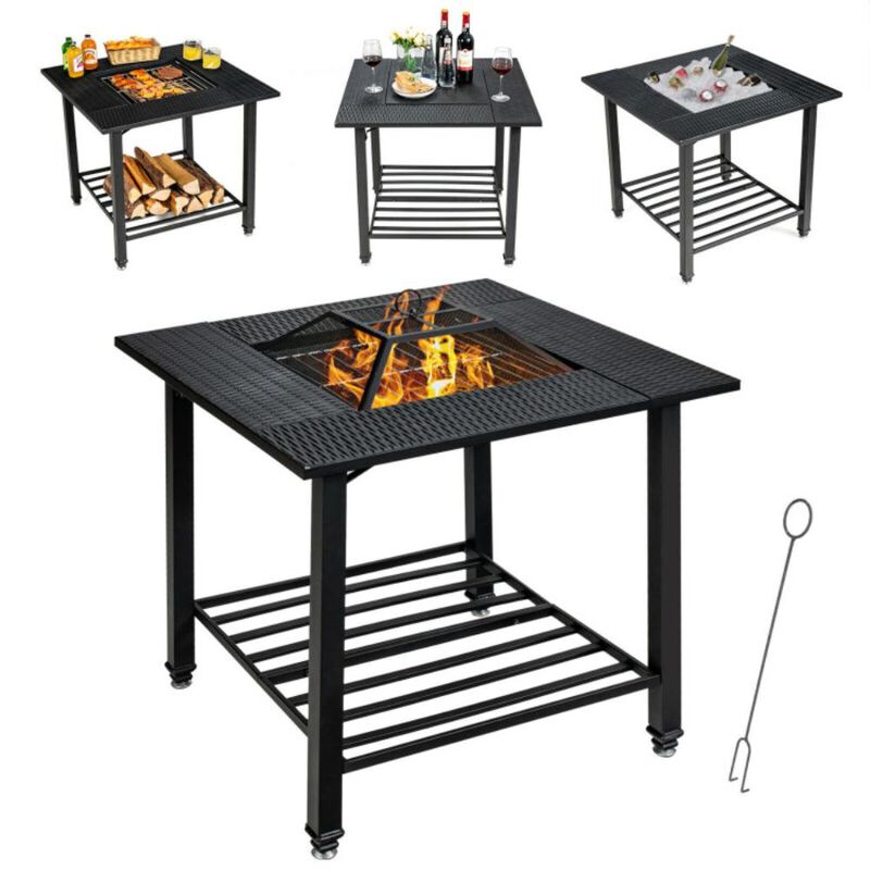 Hivvago Outdoor Fire Pit Dining Table with Cooking BBQ Grate