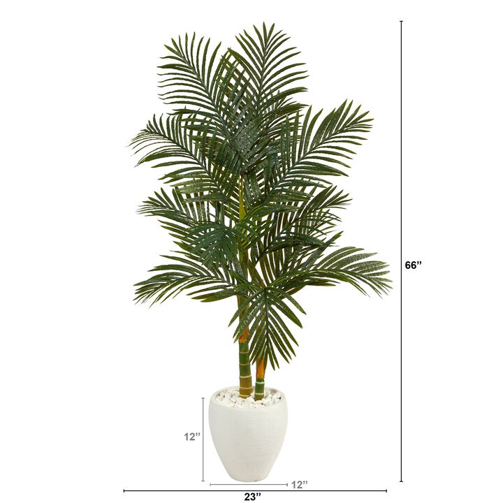 HomPlanti 5.5 Feet Golden Cane Artificial Palm Tree in White Planter