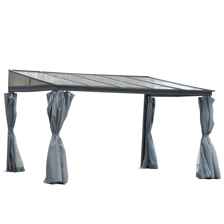 Grey Garden Pavilion: 13'x9.5'x8' Pergola with PC Roof and Curtains