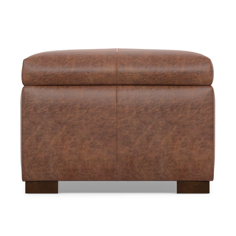 Gabbie 48 inch Wide Contemporary Rectangle Rectangular Storage Ottoman in Distressed Saddle Brown Vegan Faux Leather, Assembled image number 4