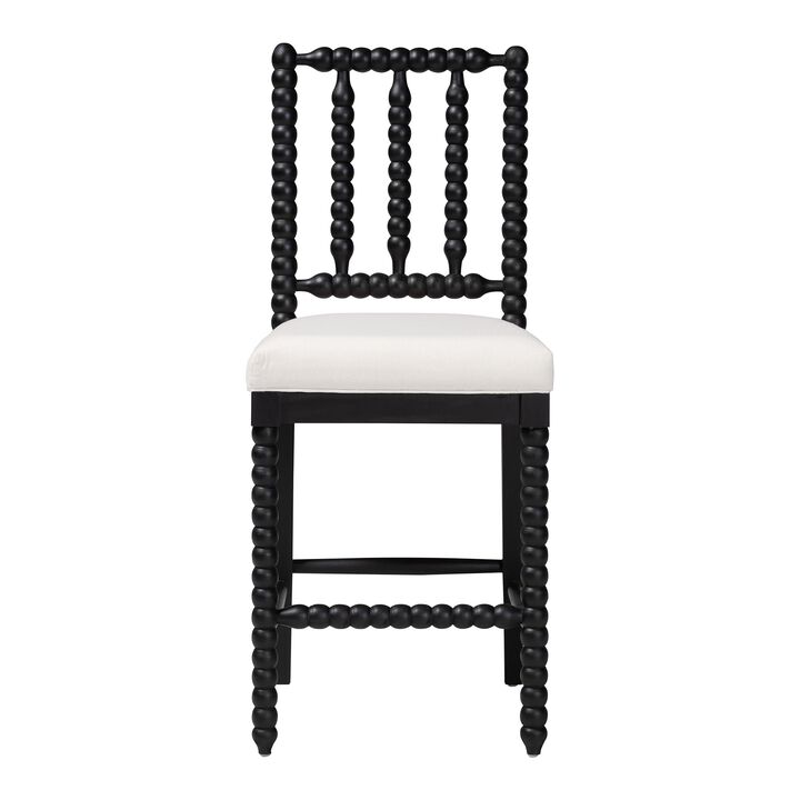 bali & pari Deya Bobbin Counter Stool - Sculptural Wood Kitchen Seating with Upholstered Seat and Spindle Back