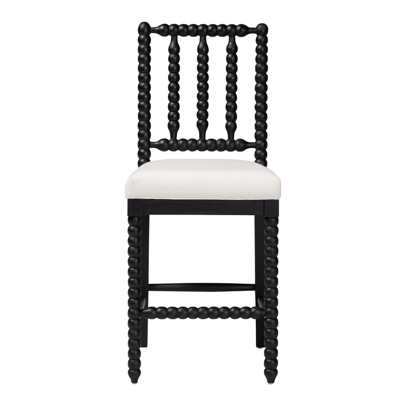 bali & pari Deya Bobbin Counter Stool - Sculptural Wood Kitchen Seating with Upholstered Seat and Spindle Back image number 1