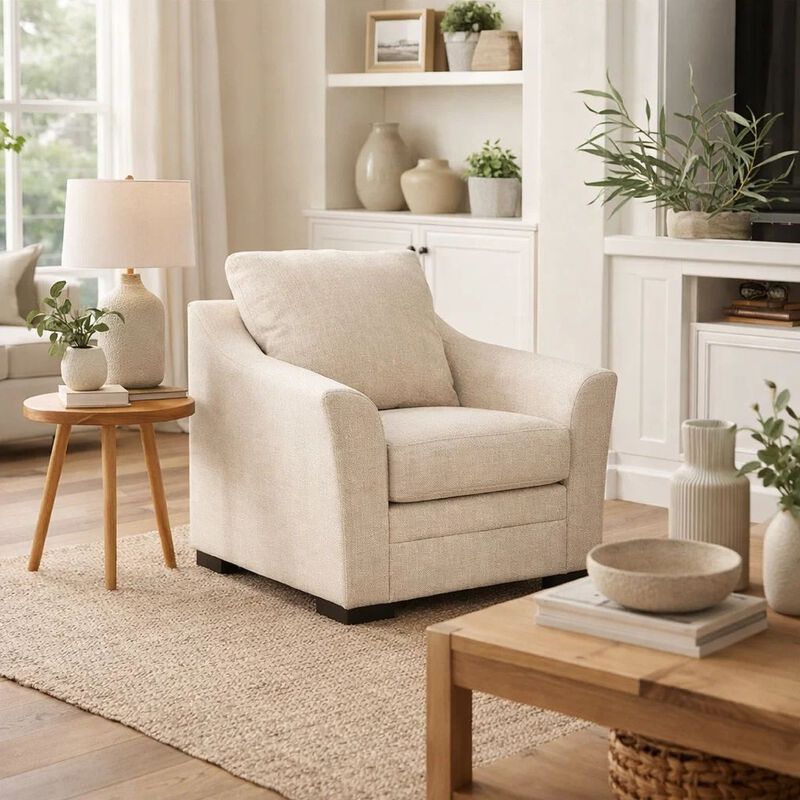 Jimy Sofa Armchair, Flared Arms and Reversible Cushions, Ivory Polyester image number 7