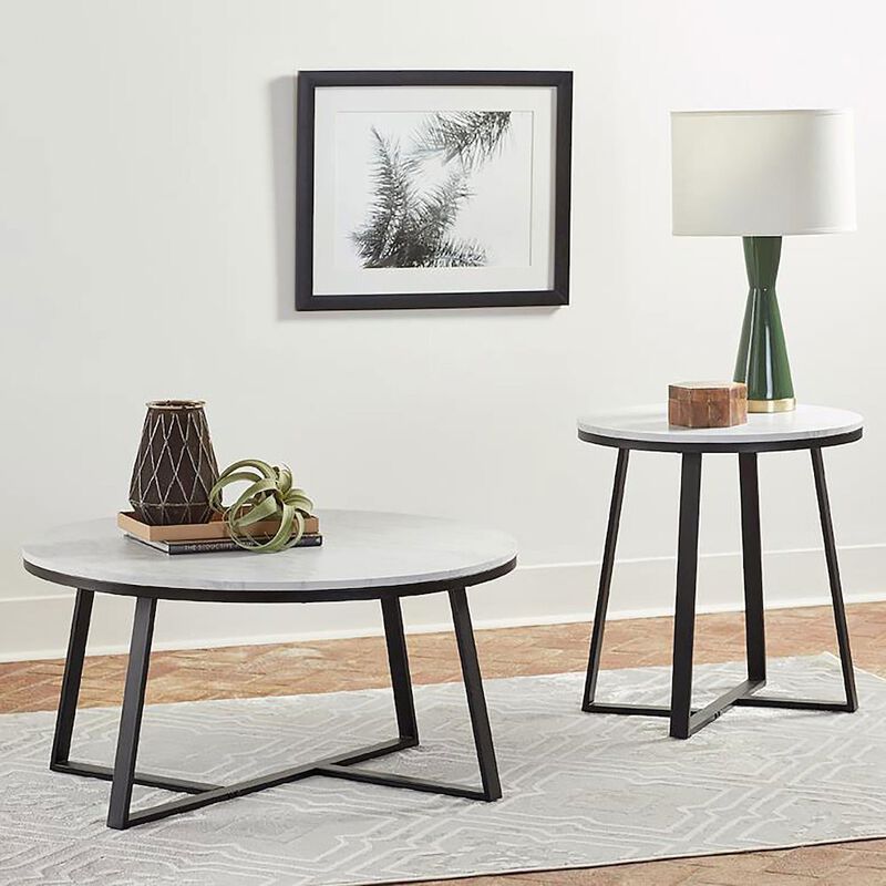 Plethoria Home White Faux Marble and Matte Black Coffee Table