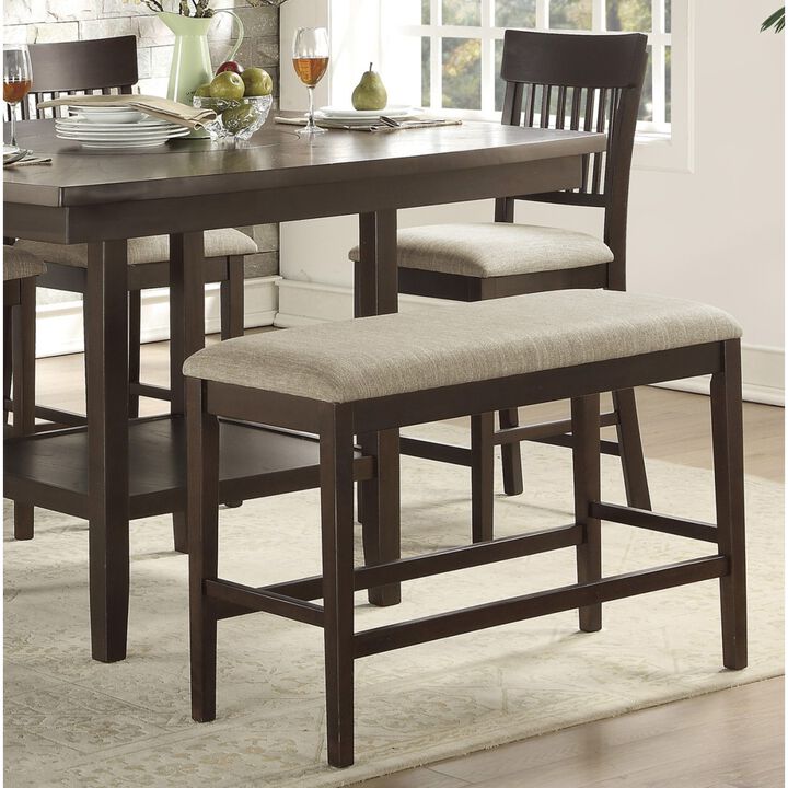 Dark Brown Finish Counter Height Bench 1pc Fabric Upholstered Casual Style Dining Room Furniture