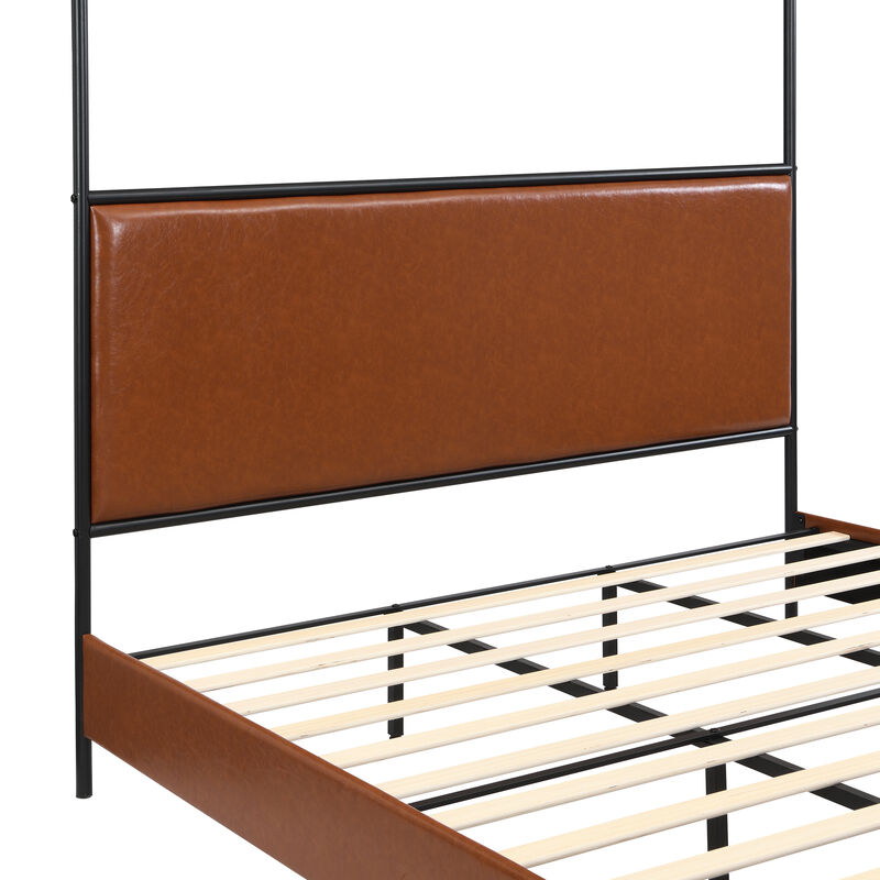 Christopher Knight Home Wealthy Modern Iron Canopy Bed Frame with Upholstered Headboard image number 6
