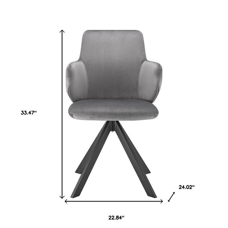 Hivvago Gray And Black Upholstered Velvet Dining Arm Chair