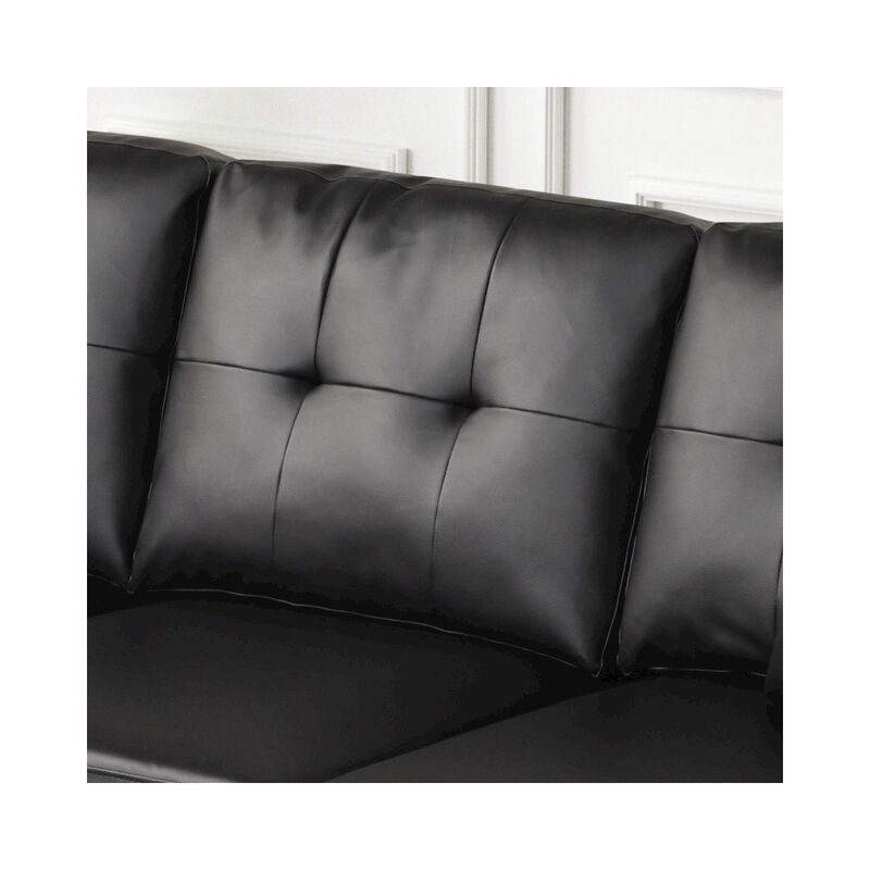 Lilola Home Sorenza 74W Black PVC Reversible Sectional Sofa Chaise with LED Light