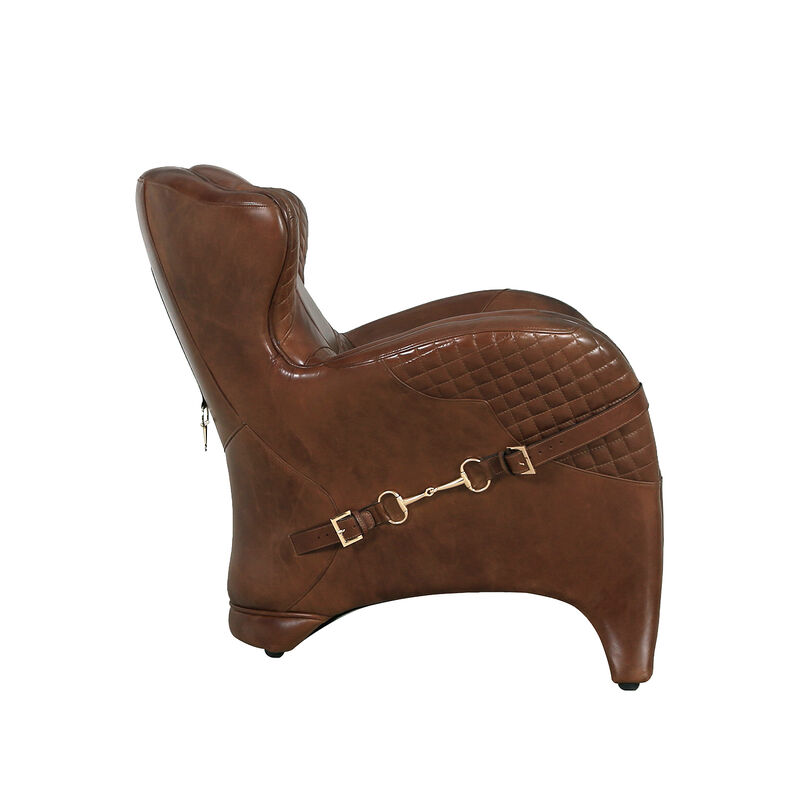 Pasargad Home Vicenza Top Grain Leather Wing Chair, Brown image number 2