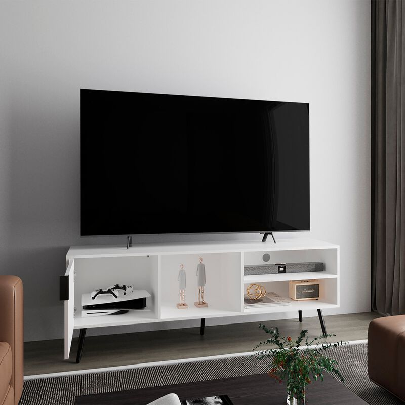 Ekwok TV Stand, 1 Door, 3 Shelves, White