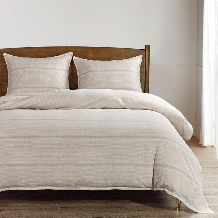 French Flax Linen King Variegated Stripe Duvet Cover Set in Natural