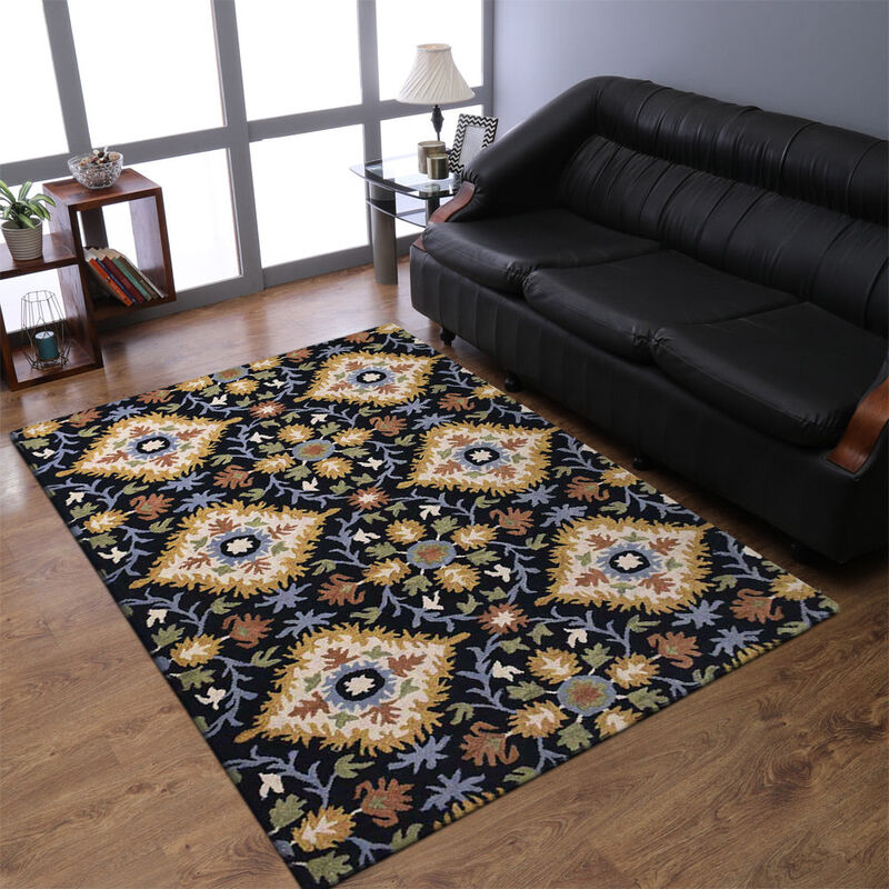 RUGSOTIC CARPETS HAND TUFTED WOOL ECO-FRIENDLY AREA RUGS  - Rectangle Shape, Size, Floral Modern Design, High Pile Thick Handmade Anti Skid Area Rugs for Living Room, Bed Room (K03070) image number 1