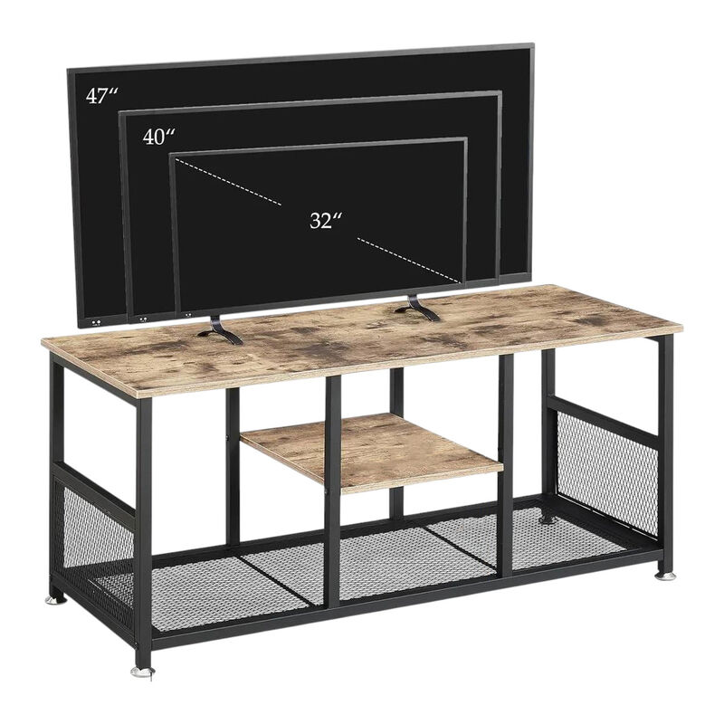 Modern Industrial TV Console with Metal Frame and Wood Storage Shelf