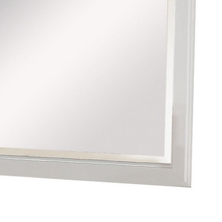 Wall Mirror with Rectangular Frame and Raised Edges, White-Benzara