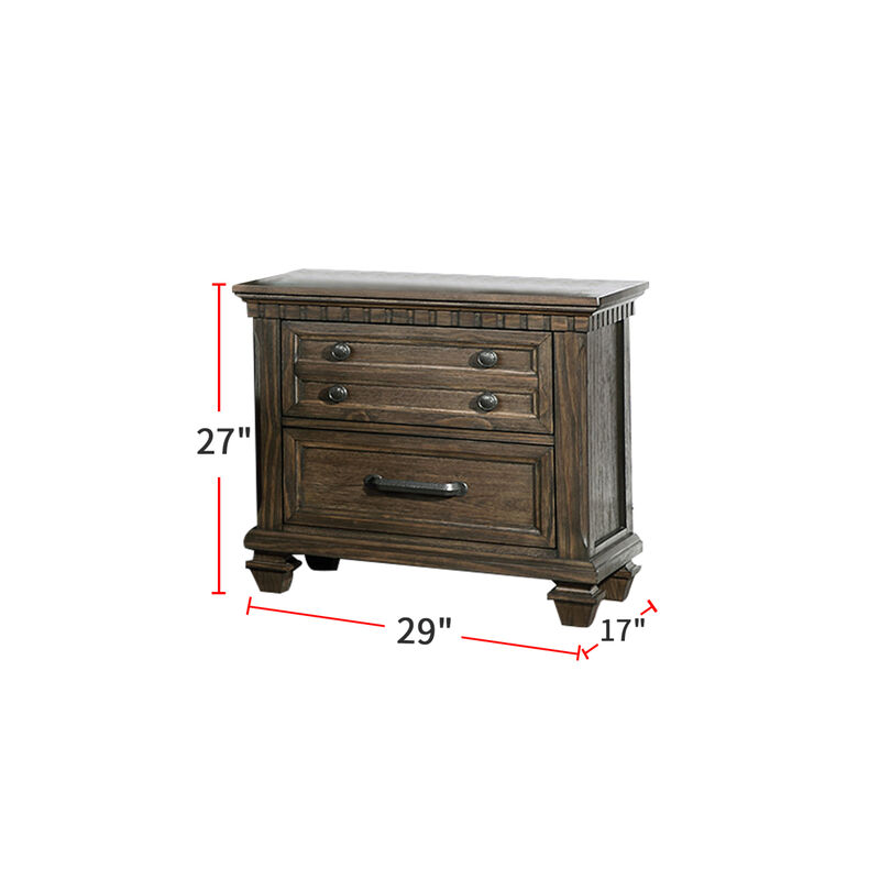 Bling 2-Drawer Wood Nightstand in Rustic Brown Finish