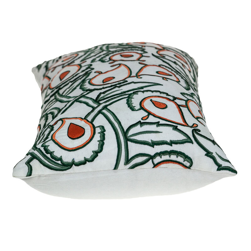 HomeRoots 14" X 24" Green and White Cotton Lumbar Throw Pillow with Embroidery image number 2