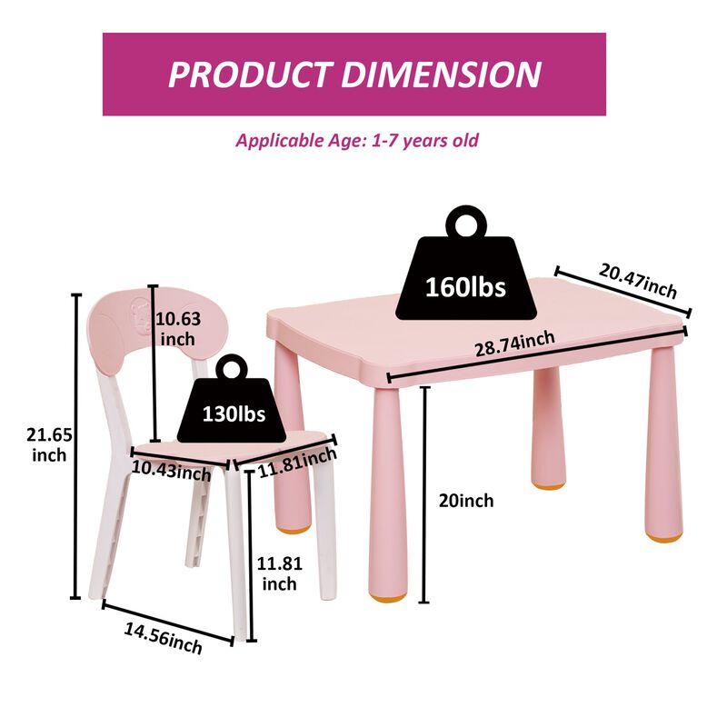 CLIHOME High Quality Plastic Kids Table and Chair Set,3 Piece Children Reading Activity Table and Chair image number 5