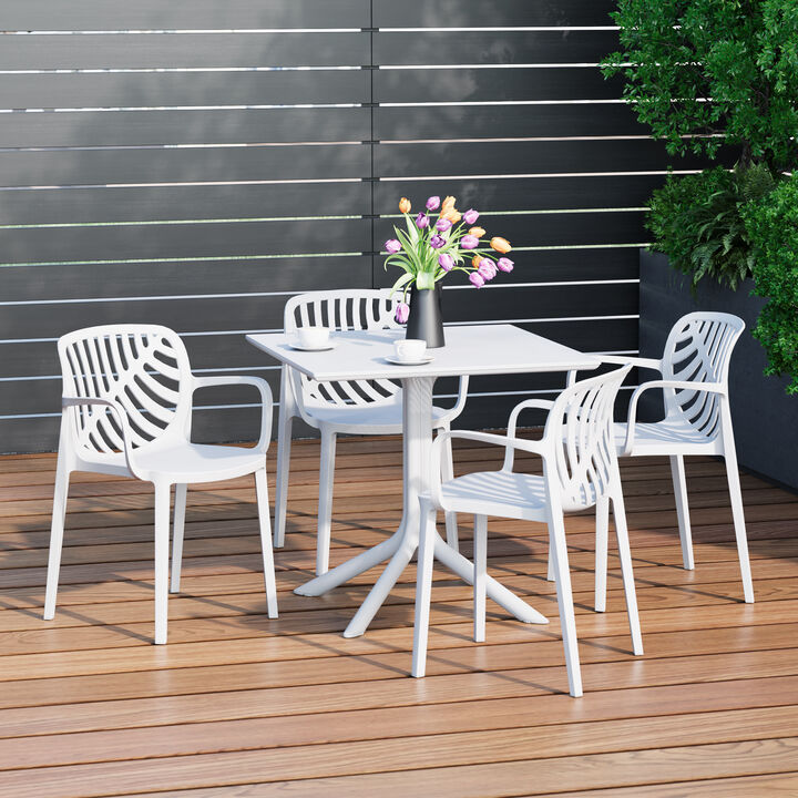 WestinTrends 5-Piece Outdoor Resin Square Patio Dining Table Set with Modern Stackable Patio Dining Chairs