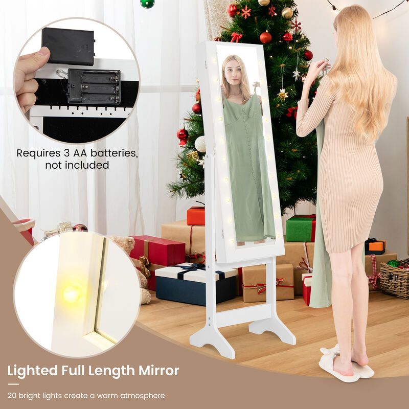 Mirror Jewelry Cabinet with 20 LED Warm Lights and 4 Adjustable Tilt Angles
