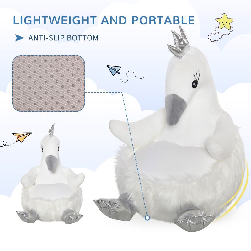White Kids' Seat: Cartoon Swan Stuffed Animal Storage Chair