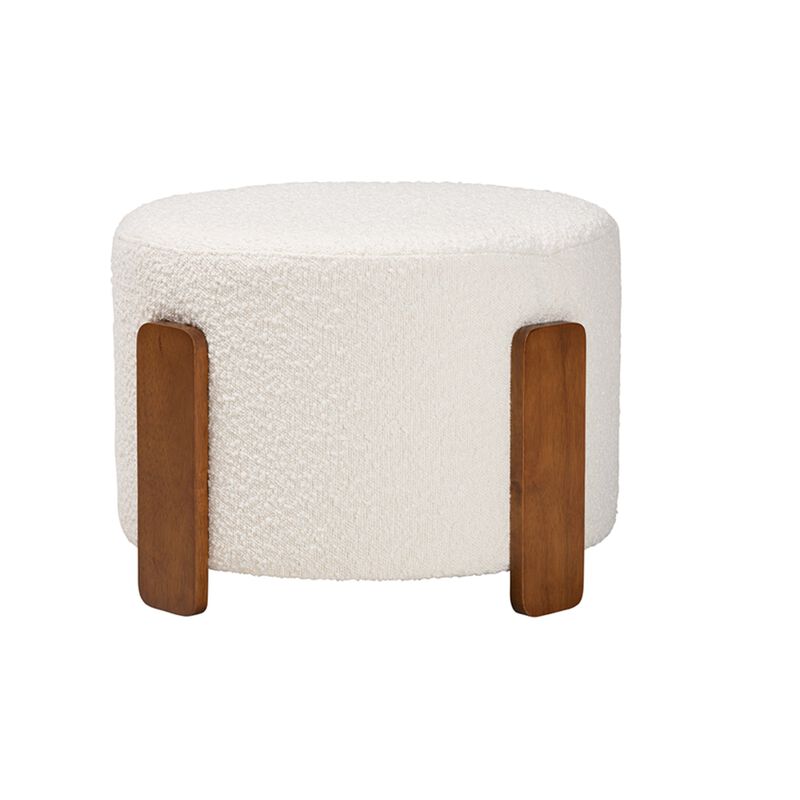 Baxton Studio Finlay Modern Japandi Cream Boucle Fabric and Walnut Brown Finished Wood Ottoman Footstool