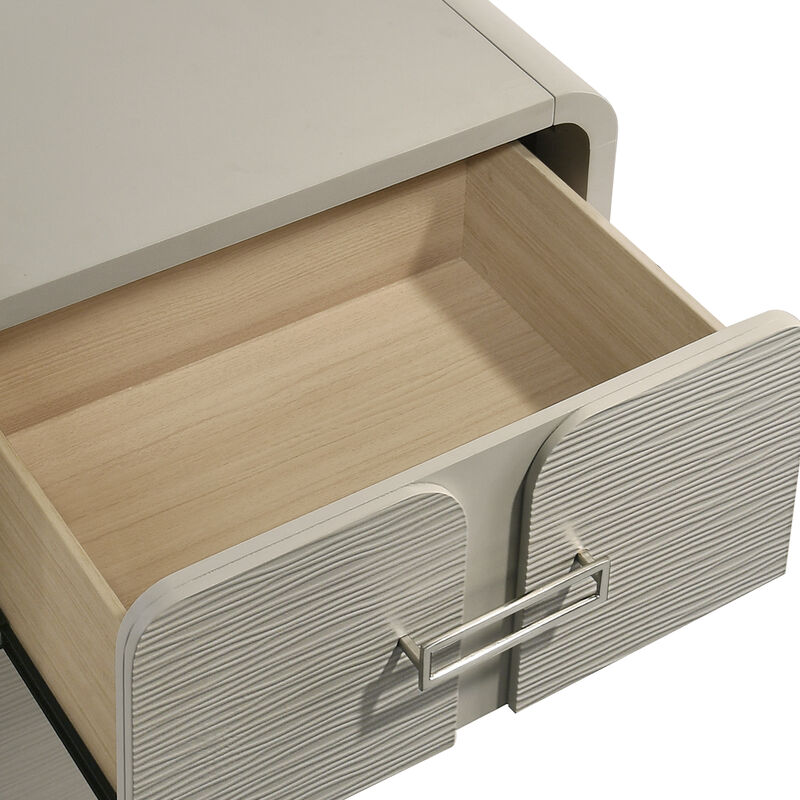 Aria Nightstand with 2 Wave-Front Drawers, Waterfall Edge and Chrome Pulls image number 4