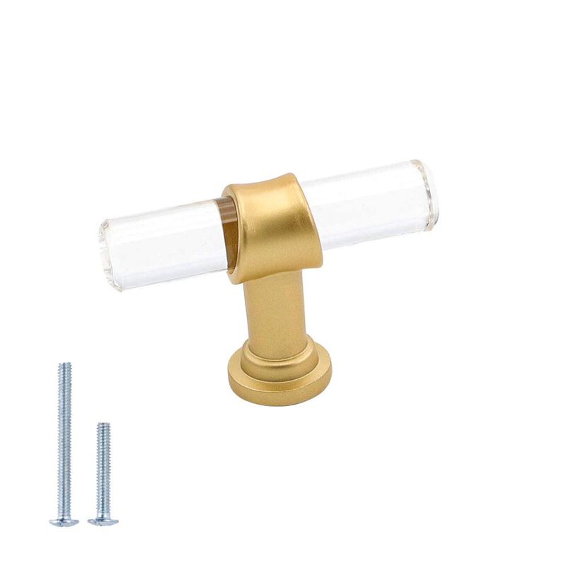 goldenwarm 5 Pack Crystal Drawer Knobs Gold Cabinet Knobs - LS9165GD Single Hole T Bar Pull Lucite Kitchen Door Cabinet Drawer K