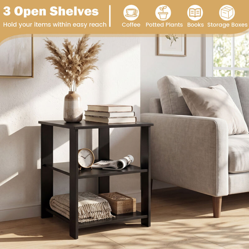 Modern 3-Tier Nightstand with Open Shelves and Square Side Table Design image number 4