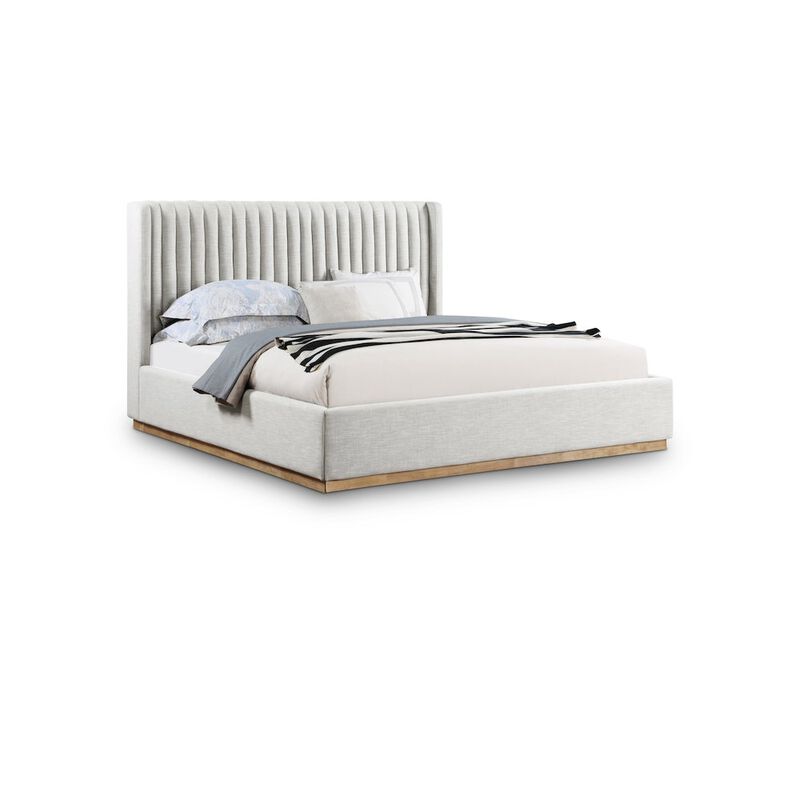 Meridian Furniture Logan Cream Linen Textured Fabric King Bed