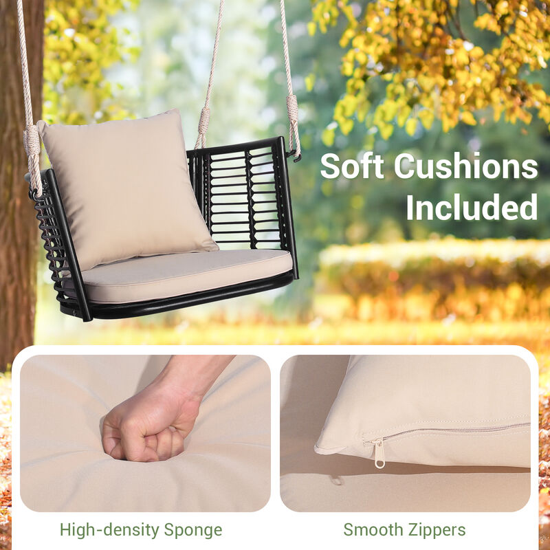 Single Person Hanging Seat with Woven Rattan Backrest for Backyard image number 6