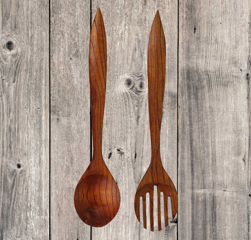 Set of 2 Modern Minimalist Wooden Fork & Spoon Sculpture Wall Hanging Home Decor image number 5
