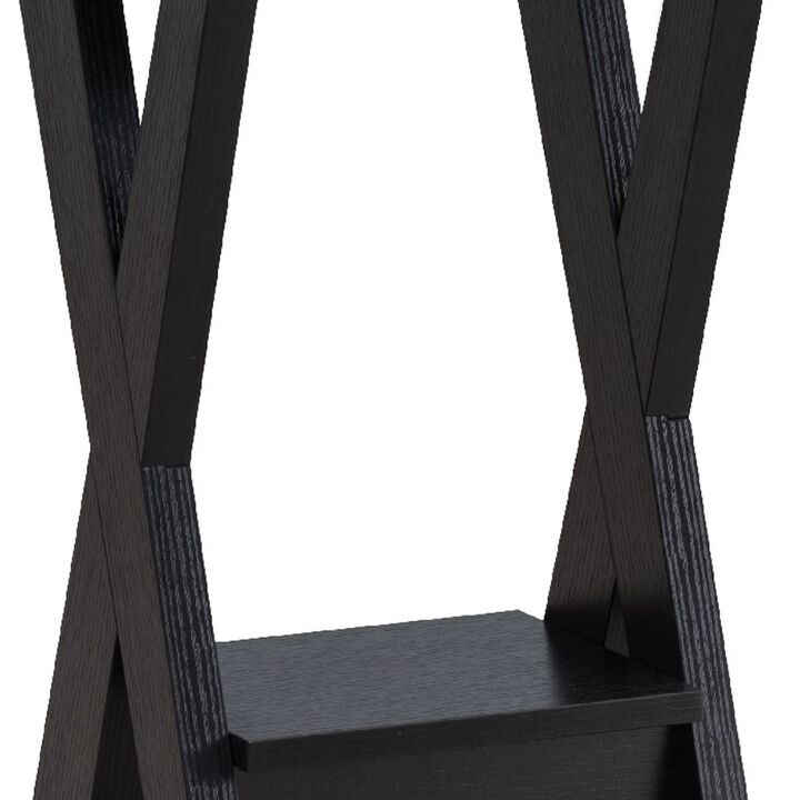 24 Inch Plant Stand with X Shaped Legs and Open Shelf, Small, Dark Brown-Benzara