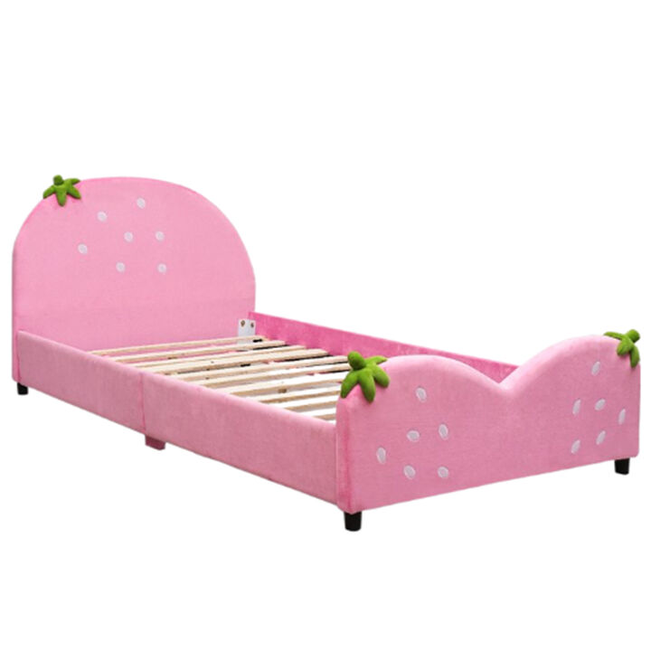 Twin Upholstered Toddler Bed Frame with Adorable Berry Pattern &ndash; Platform Style