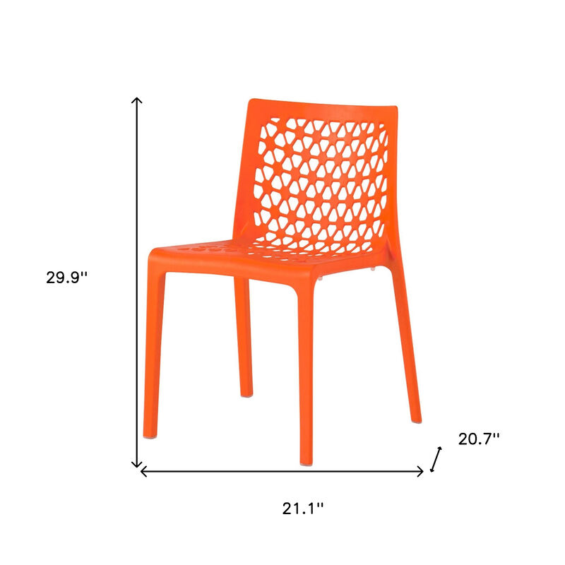 HomeRoots Set of Two Orange Heavy Duty Plastic Outdoor Stacking Dining Chairs image number 4