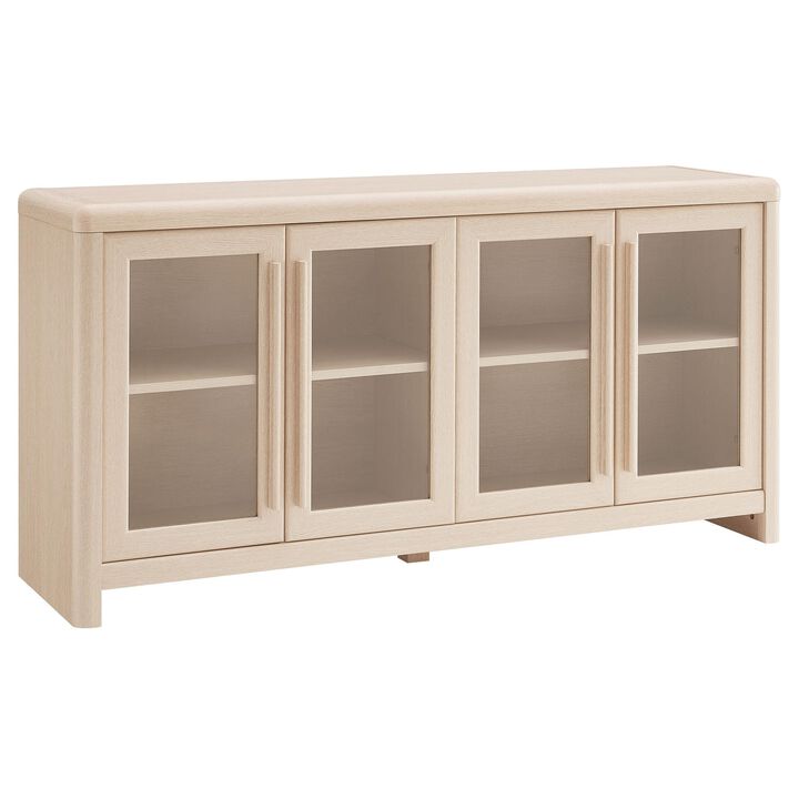 Modway Evren Four Door Sideboard in Ash Wood Grain &ndash; Buffet Cabinet with 4 Glass Doors &ndash; Modern Farmhouse Storage Credenza for Dining Room, Living Room, Office, Entryway