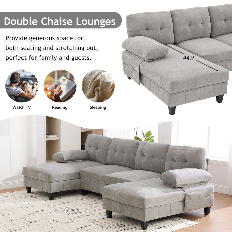 103.5" Chenille U Sectional Couch, Dual Chaise Lounge Sofa