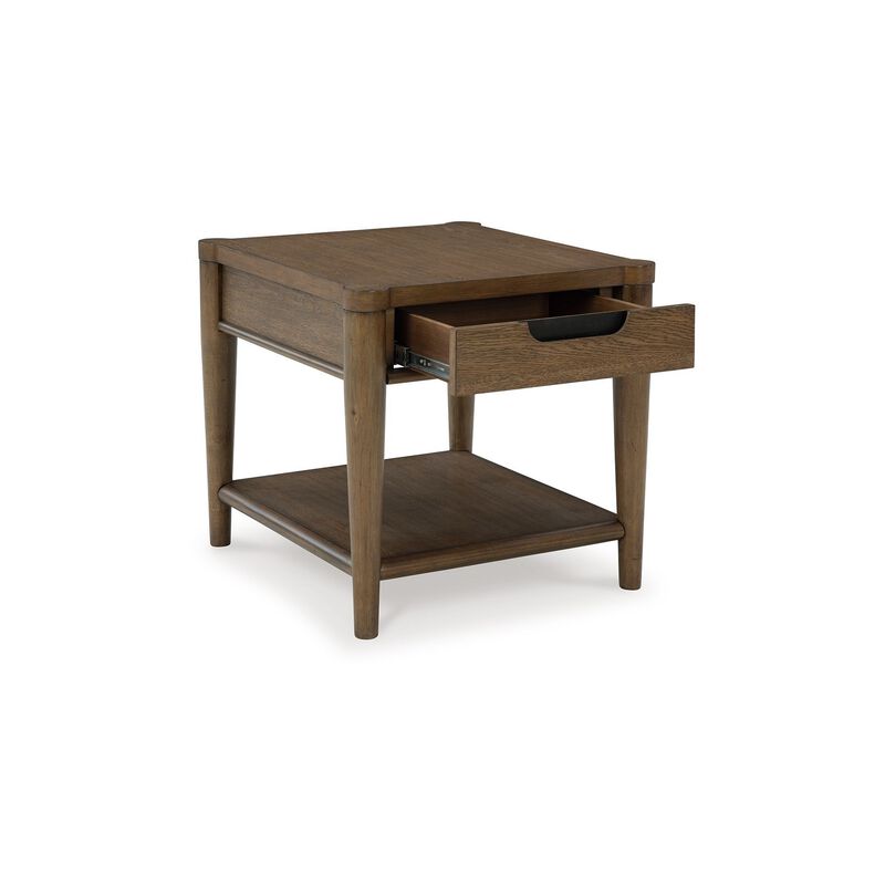 Howie Side End Table, Drawer and Shelf, Rectangular 26 Inch Brown Wood