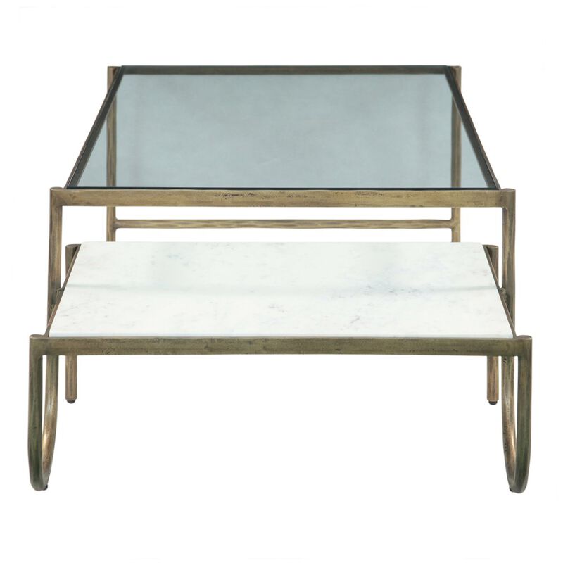 World Interiors Sonoma 52" Nesting Coffee Table with Glass and Marble Top image number 2