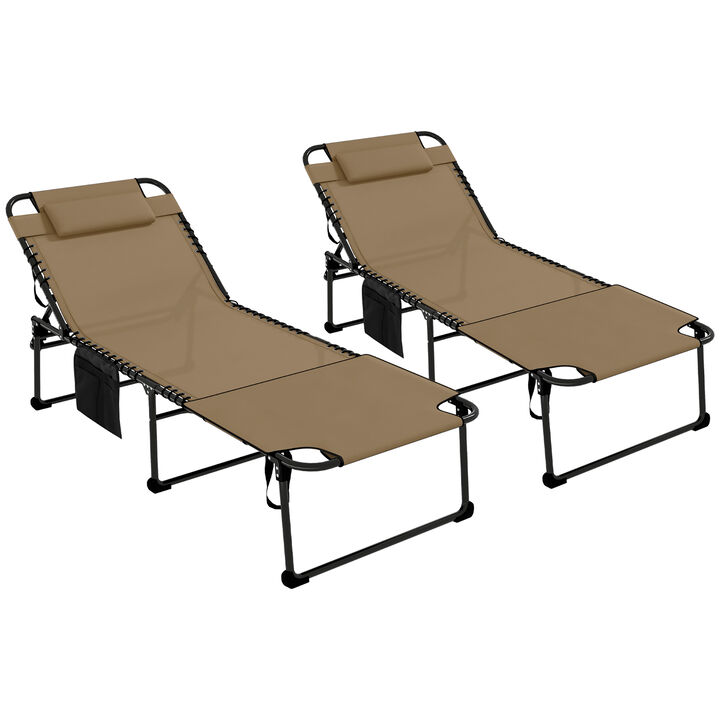 Outsunny Folding Chaise Lounge with 5-level Reclining Back, Outdoor Tanning Chair with Reading Face Hole, Outdoor Lounge Chair with Side Pocket & Headrest for Beach, Yard, Patio